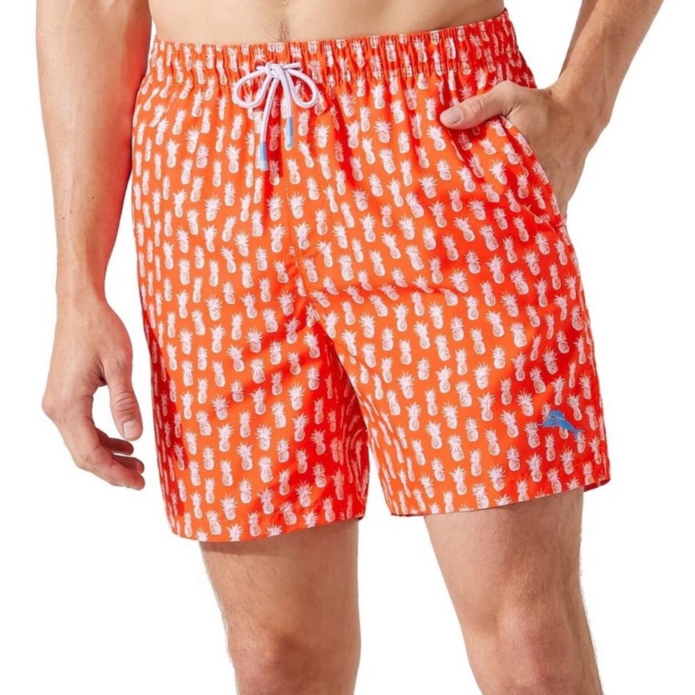 Tommie Bahama Orange Pineapple Print Swim Trunks Size Large